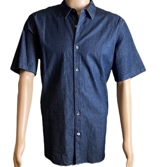 Theory Rammy Indigo Button Down Short Sleeve Men's Shirt XL - Picture 1 of 8